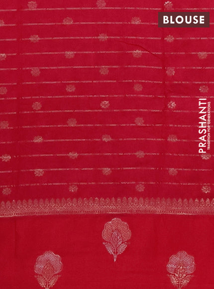 Semi chanderi saree red with allover zari checked pattern and zari woven butta border