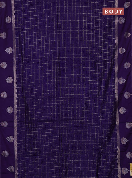 Semi chanderi saree violet with allover zari checked pattern and zari woven butta border