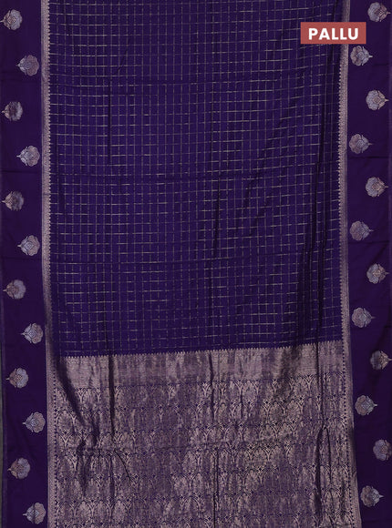 Semi chanderi saree violet with allover zari checked pattern and zari woven butta border