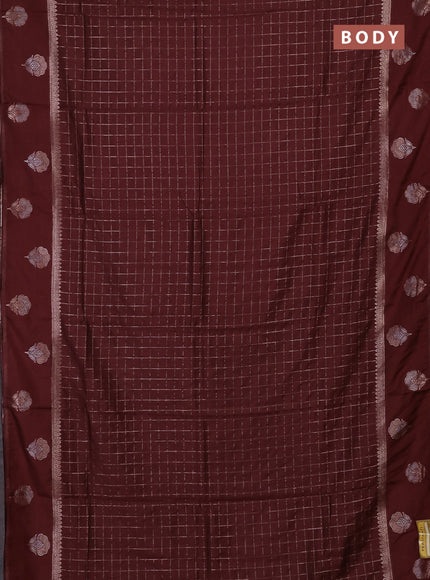 Semi chanderi saree maroon shade with allover zari checked pattern and zari woven butta border