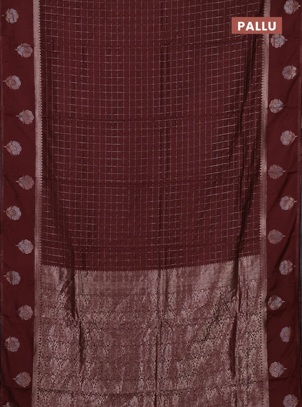 Semi chanderi saree maroon shade with allover zari checked pattern and zari woven butta border