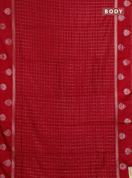 Semi chanderi saree red with allover zari checked pattern and zari woven butta border