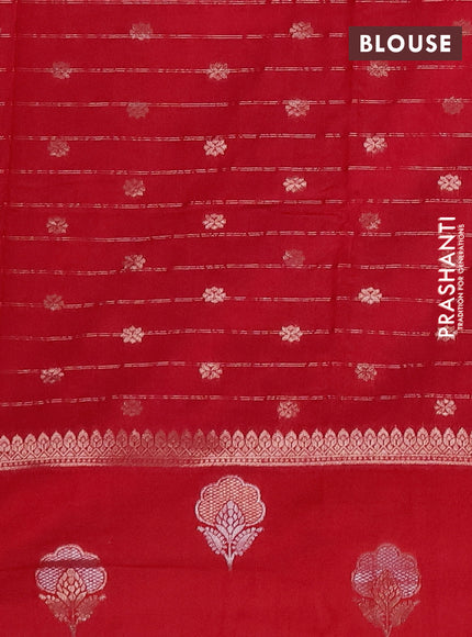 Semi chanderi saree red with allover zari checked pattern and zari woven butta border