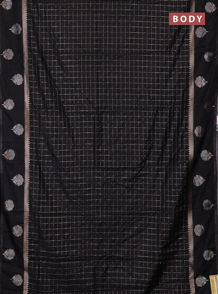 Semi chanderi saree black with allover zari checked pattern and zari woven butta border