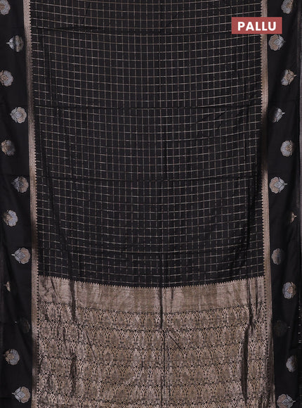 Semi chanderi saree black with allover zari checked pattern and zari woven butta border