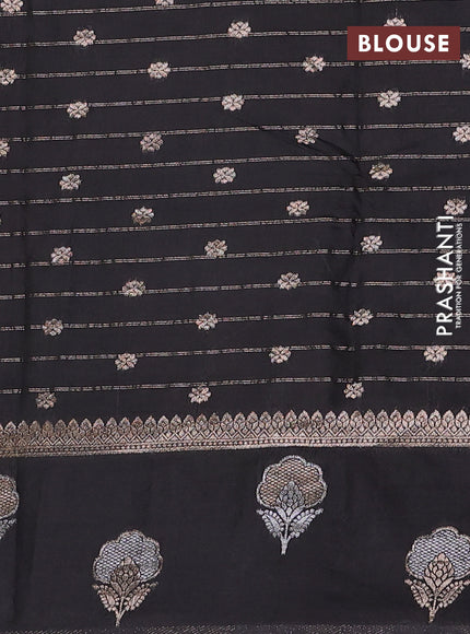 Semi chanderi saree black with allover zari checked pattern and zari woven butta border