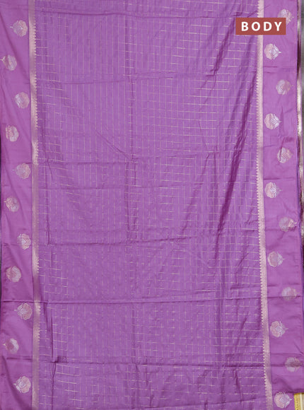 Semi chanderi saree lavender with allover zari checked pattern and zari woven butta border