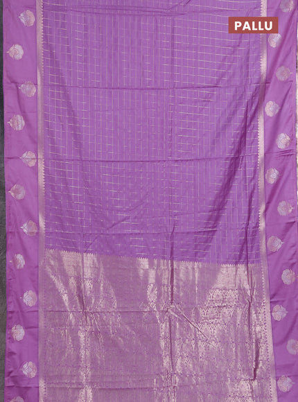 Semi chanderi saree lavender with allover zari checked pattern and zari woven butta border