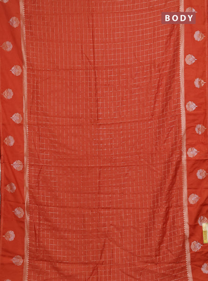 Semi chanderi saree orange with allover zari checked pattern and zari woven butta border