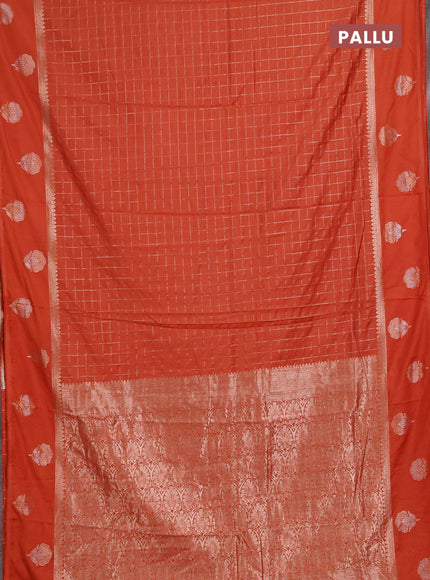 Semi chanderi saree orange with allover zari checked pattern and zari woven butta border
