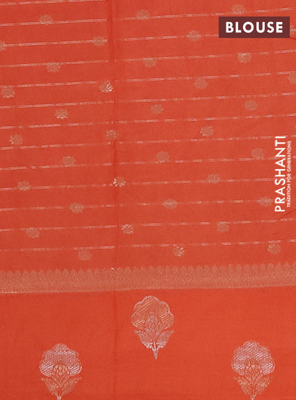 Semi chanderi saree orange with allover zari checked pattern and zari woven butta border