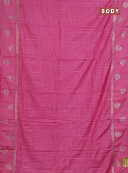 Semi chanderi saree light pink with allover zari checked pattern and zari woven butta border