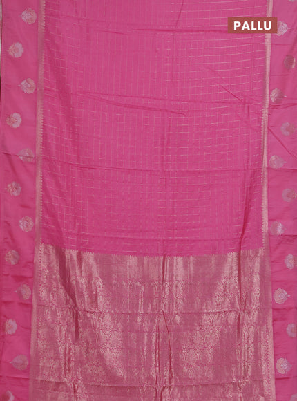 Semi chanderi saree light pink with allover zari checked pattern and zari woven butta border