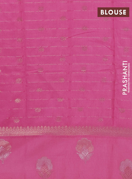 Semi chanderi saree light pink with allover zari checked pattern and zari woven butta border