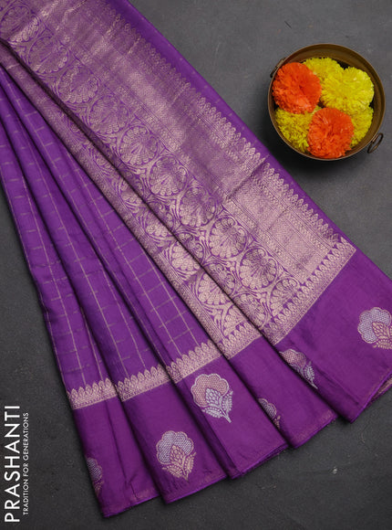 Semi chanderi saree lavender with allover zari checked pattern and zari woven butta border