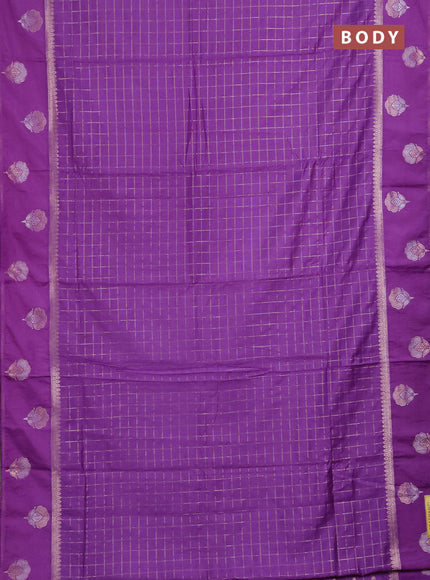 Semi chanderi saree lavender with allover zari checked pattern and zari woven butta border