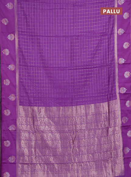 Semi chanderi saree lavender with allover zari checked pattern and zari woven butta border