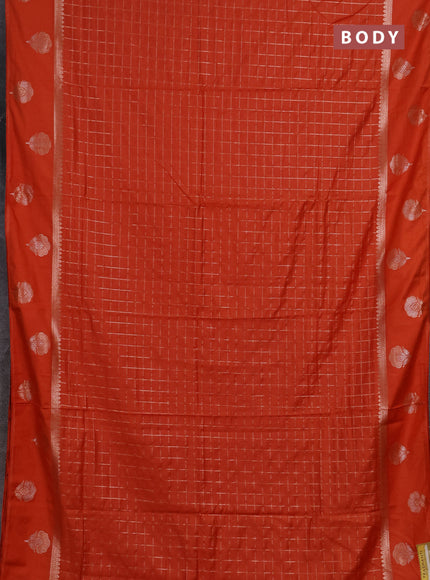 Semi chanderi saree orange with allover zari checked pattern and zari woven butta border