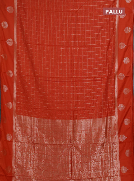 Semi chanderi saree orange with allover zari checked pattern and zari woven butta border