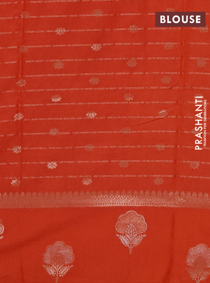 Semi chanderi saree orange with allover zari checked pattern and zari woven butta border
