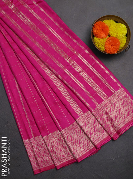 Semi chanderi saree pink with allover zari checked pattern and zari woven border