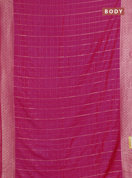 Semi chanderi saree pink with allover zari checked pattern and zari woven border