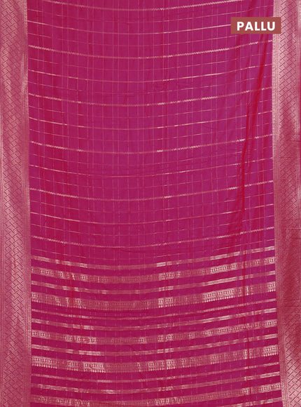 Semi chanderi saree pink with allover zari checked pattern and zari woven border
