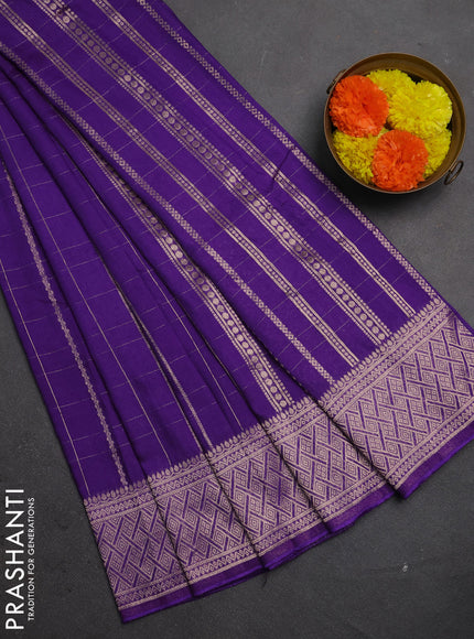 Semi chanderi saree violet with allover zari checked pattern and zari woven border