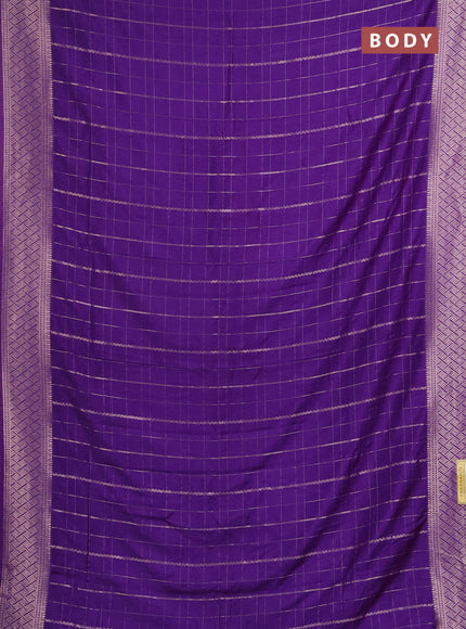 Semi chanderi saree violet with allover zari checked pattern and zari woven border