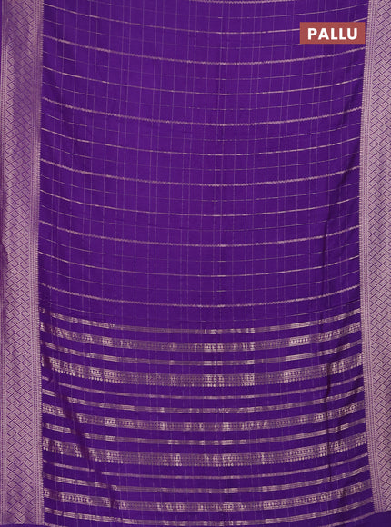 Semi chanderi saree violet with allover zari checked pattern and zari woven border