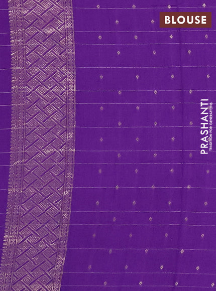 Semi chanderi saree violet with allover zari checked pattern and zari woven border