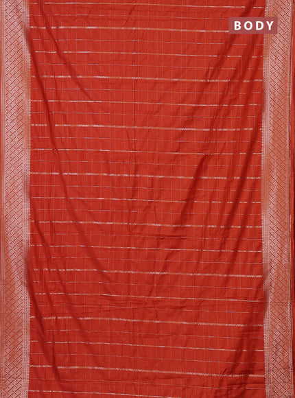 Semi chanderi saree orange with allover zari checked pattern and zari woven border