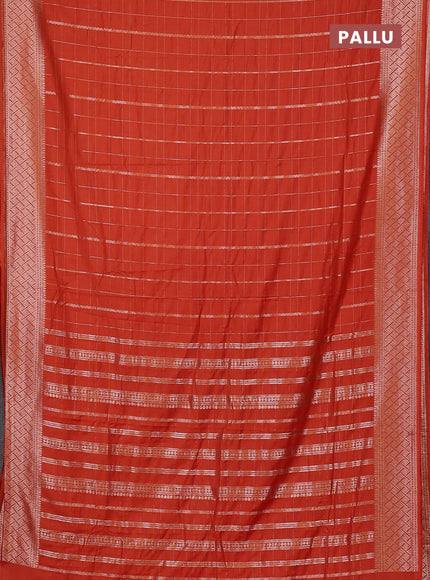 Semi chanderi saree orange with allover zari checked pattern and zari woven border