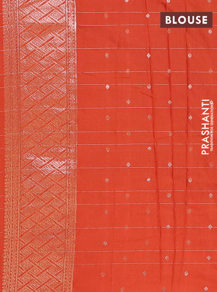 Semi chanderi saree orange with allover zari checked pattern and zari woven border