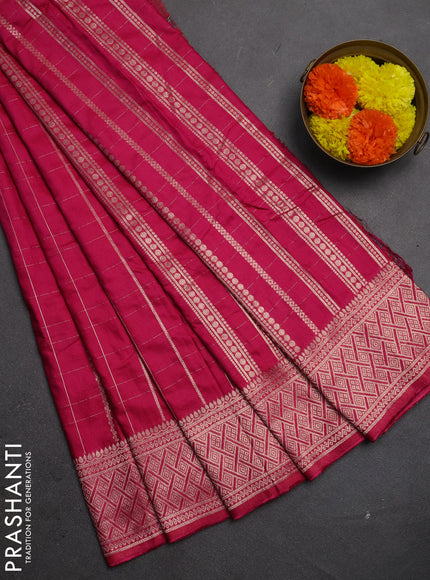 Semi chanderi saree pink with allover zari checked pattern and zari woven border