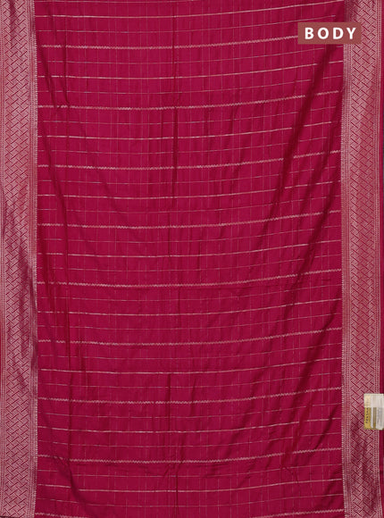 Semi chanderi saree pink with allover zari checked pattern and zari woven border