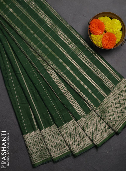 Semi chanderi saree green with allover zari checked pattern and zari woven border