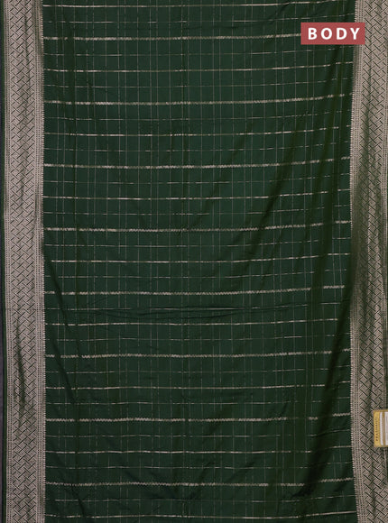 Semi chanderi saree green with allover zari checked pattern and zari woven border