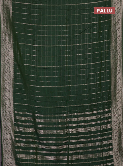 Semi chanderi saree green with allover zari checked pattern and zari woven border