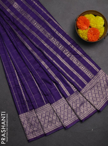 Semi chanderi saree violet with allover zari checked pattern and zari woven border