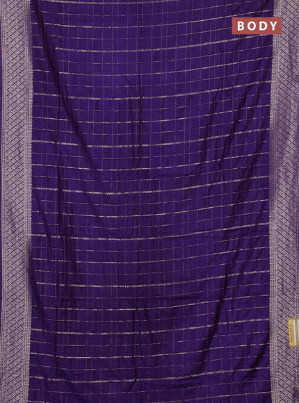 Semi chanderi saree violet with allover zari checked pattern and zari woven border