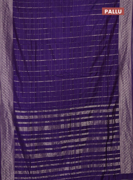 Semi chanderi saree violet with allover zari checked pattern and zari woven border