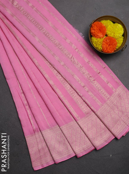 Semi chanderi saree light pink with allover zari checked pattern and zari woven border