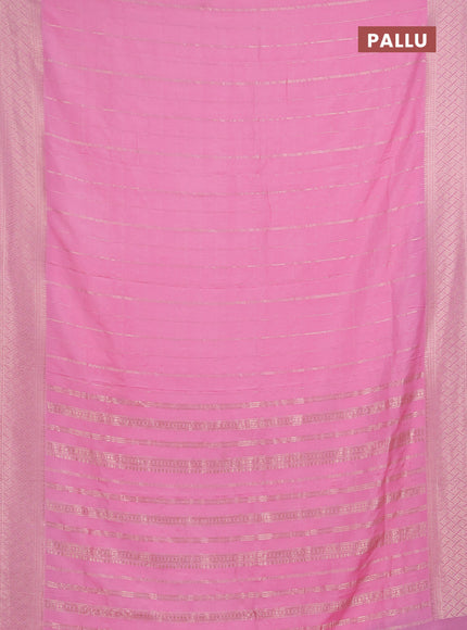 Semi chanderi saree light pink with allover zari checked pattern and zari woven border