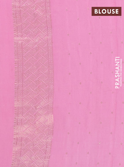 Semi chanderi saree light pink with allover zari checked pattern and zari woven border