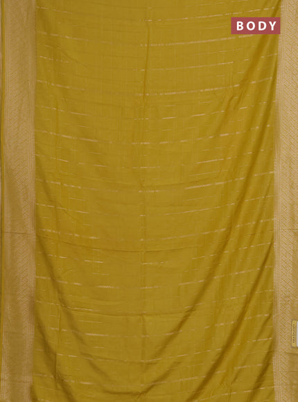 Semi chanderi saree lime yellow with allover zari checked pattern and zari woven border