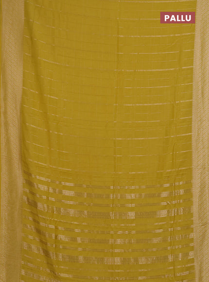 Semi chanderi saree lime yellow with allover zari checked pattern and zari woven border