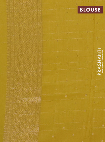 Semi chanderi saree lime yellow with allover zari checked pattern and zari woven border