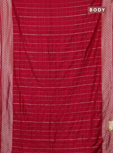 Semi chanderi saree red with allover zari checked pattern and zari woven border