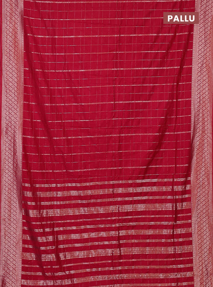 Semi chanderi saree red with allover zari checked pattern and zari woven border